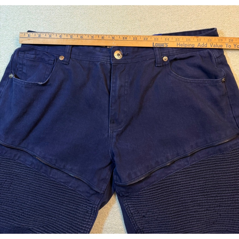 Vintage Noiz Jeans Mens Navy Blue Moto Denim Shorts 42 Ribbed Zipper Accents